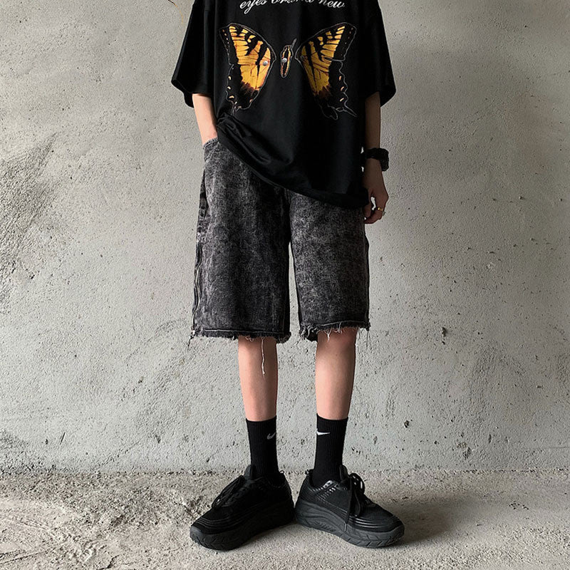 Black Ash Loose Denim Shorts
