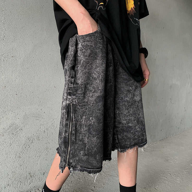 Black Ash Loose Denim Shorts