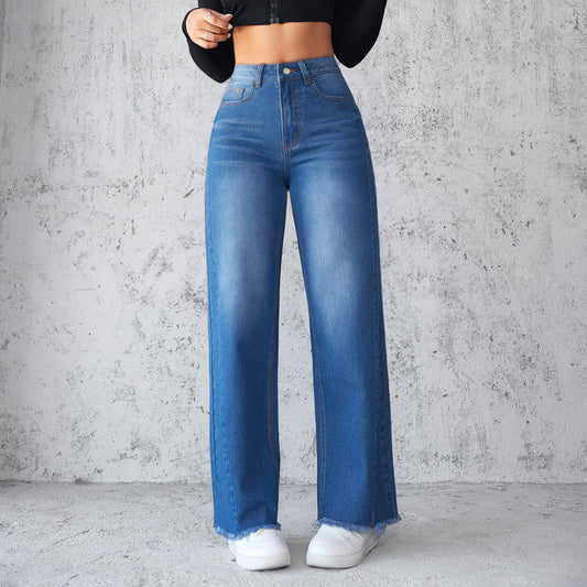 Classy Ultra Blue Women's Straight Wide-leg Jeans